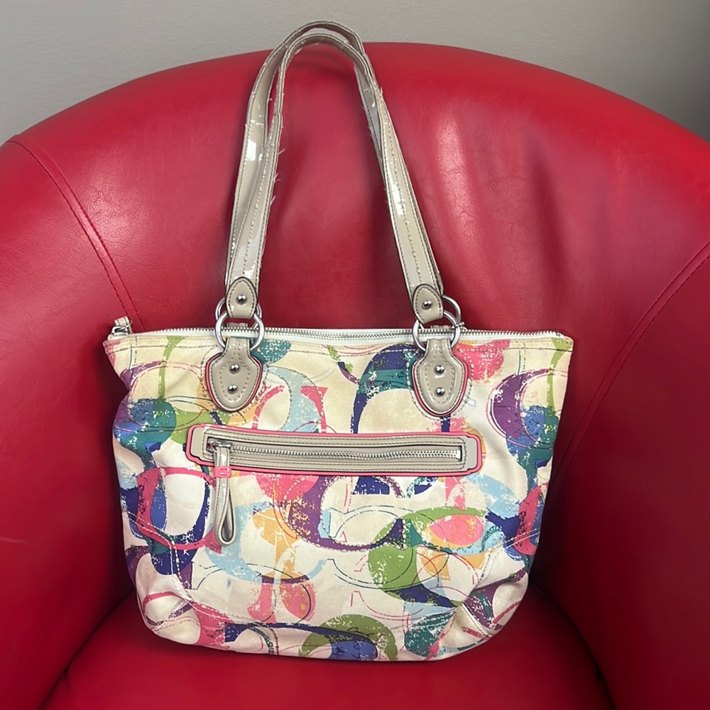 COACH Poppy Monogram Halle Hippie Multicolor Shoulder Tote Bag